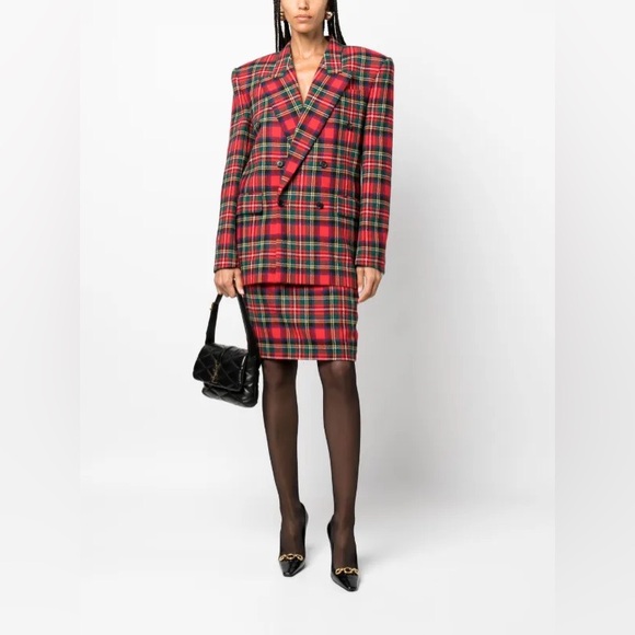 Saint Laurent Tartan-Check Pencil Skirt - Picture 10 of 16